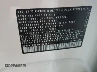 2022 Volkswagen Tiguan SE z VIN 3VV2B7AX9NM106198, wystawiony jako Copart lot #59867485 z przebiegiem 23 940 mil mil oraz Szkoda całkowita • Salvage title. Historia ofert i sprzedaży dostępna na DreamBid. Obrazek 13.