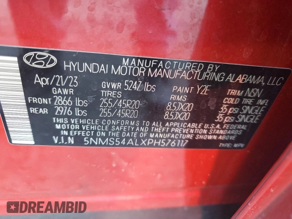 2023 Hyundai Santa Fe Calligraphy z VIN 5NMS54ALXPH576117, wystawiony jako Copart lot #45272775 z przebiegiem 48 911 mil mil oraz Szkoda całkowita • Salvage title. Historia ofert i sprzedaży dostępna na DreamBid. Obrazek 16.