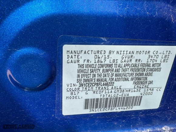 2015 Nissan Versa Note SV with VIN 3N1CE2CP8FL446222, listed as a Copart auction lot 48560135 with 99,641 mi miles and Clean Title. Bid and sale history available at carsss.com. Image 10.