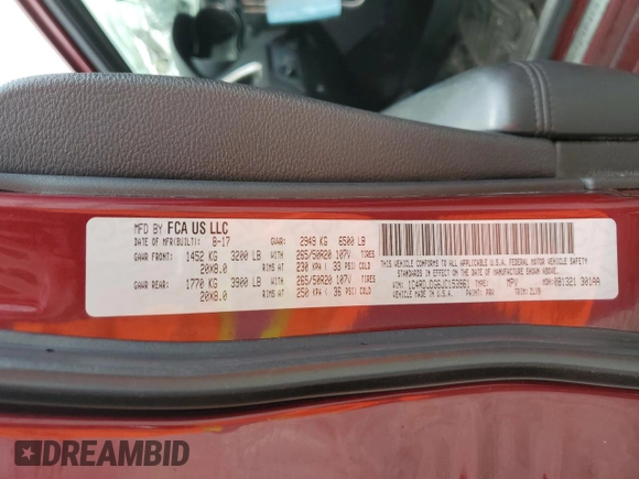 2018 Dodge Durango GT with VIN 1C4RDJDG6JC153961, listed as a Copart auction lot 54405545 with Not provided miles and Salvage title. Bid and sale history available at DreamBid. Image 13.