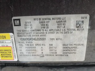 2016 Chevrolet Traverse LT with VIN 1GNKRGKD4GJ326001, listed as a IAAI auction lot 41826843 with 87,274 mi miles. Bid and sale history available at carsss.com. Image 9.