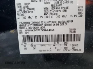 2016 Ford Explorer Sport z VIN 1FM5K8GT2GGA74855, wystawiony jako Copart lot #54953075 z przebiegiem Nie podano mil oraz Szkoda całkowita • Salvage title. Historia ofert i sprzedaży dostępna na DreamBid. Obrazek 13.
