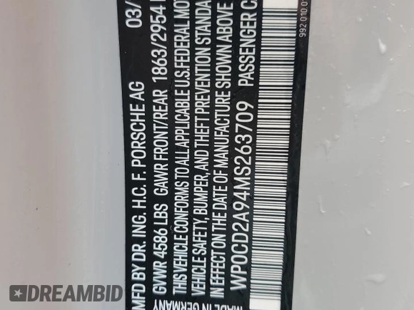 2021 Porsche 911 Turbo S with VIN WP0CD2A94MS263709, listed as a Copart auction lot 73958004 with Not Provided miles and Salvage Title. Bid and sale history available at DreamBid. Image 13.