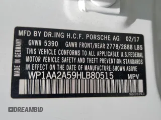 2017 Porsche Macan with VIN WP1AA2A59HLB80515, listed as a Copart auction lot 59696085 with 70,282 mi miles and Salvage title. Bid and sale history available at DreamBid. Image 14.