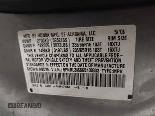 2006 Honda Odyssey EX-L с VIN 5FNRL38666B100333, выставлен на аукционе IAAI как лот 41859437 с пробегом 120 379 миль миль и . История ставок и продаж доступна на DreamBid. Изображение 9.