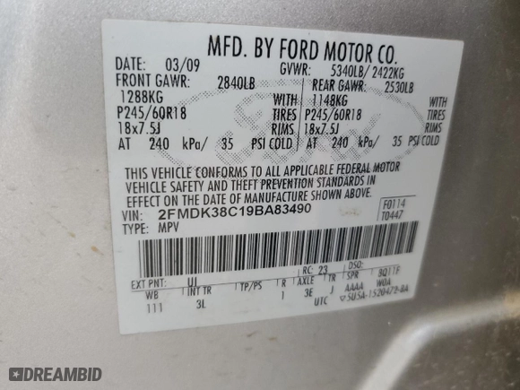 2009 Ford Edge SEL with VIN 2FMDK38C19BA83490, listed as a Copart auction lot 51247615 with 159,465 mi miles and Salvage Title. Bid and sale history available at carsss.com. Image 15.