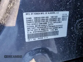 2020 Honda Passport EX-L z VIN 5FNYF8H54LB002310, wystawiony jako Copart lot #42425915 z przebiegiem 95 495 mil mil oraz Nie do naprawy • Non repairable. Historia ofert i sprzedaży dostępna na DreamBid. Obrazek 13.