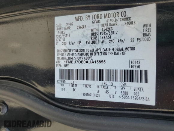 2010 Ford Explorer XLT with VIN 1FMEU7DE0AUA15855, listed as a Copart auction lot 63564325 with 136,144 mi miles and Salvage title. Bid and sale history available at DreamBid. Image 13.