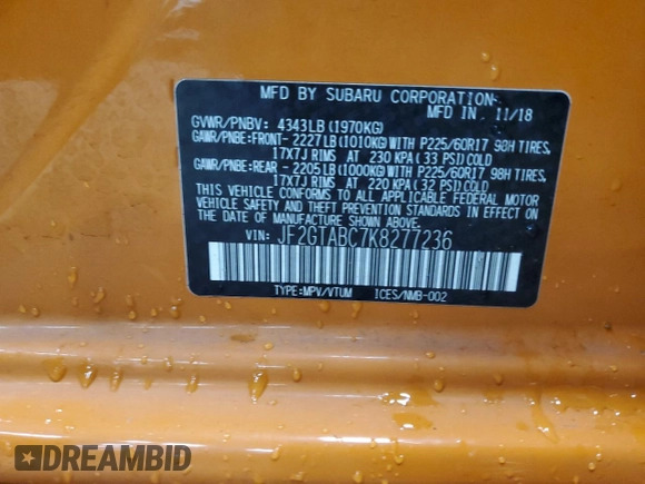 2019 Subaru Crosstrek with VIN JF2GTABC7K8277236, listed as a Copart auction lot 51663485 with 45,760 mi miles and Salvage Title. Bid and sale history available at carsss.com. Image 12.