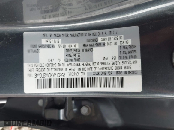 2019 Toyota Yaris L with VIN 3MYDLBYV0KY510248, listed as a IAAI auction lot 42270903 with 90,062 mi miles and . Bid and sale history available at DreamBid. Image 9.