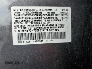 2014 Honda Pilot EX-L with VIN 5FNYF3H77EB016371, listed as a Copart auction lot 51467615 with 181,524 mi miles and Salvage Title. Bid and sale history available at carsss.com. Image 15.