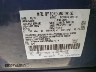2021 Ford Explorer Platinum with VIN 1FM5K8HC0MGC27274, listed as a Copart auction lot 47003315 with 43,333 mi miles and Salvage Title. Bid and sale history available at carsss.com. Image 14.