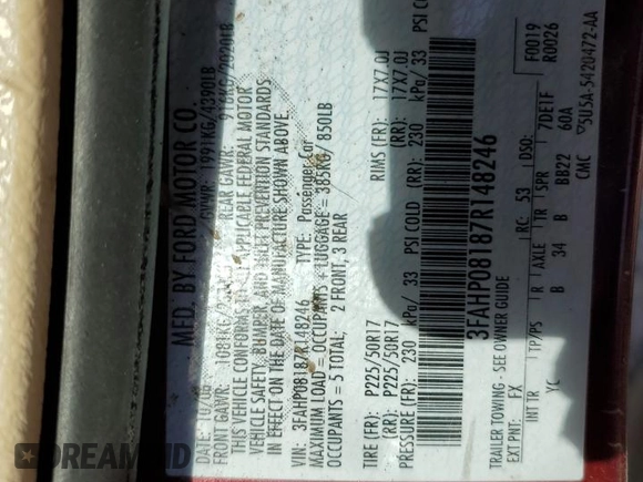 2007 Ford Fusion SEL with VIN 3FAHP08187R148246, listed as a Copart auction lot 48866985 with 167,293 mi miles and Salvage Title. Bid and sale history available at carsss.com. Image 14.