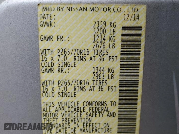 2015 Nissan Xterra S with VIN 5N1AN0NUXFN657560, listed as a Copart auction lot 80971614 with 102,655 mi miles and Salvage Title. Bid and sale history available at DreamBid. Image 13.