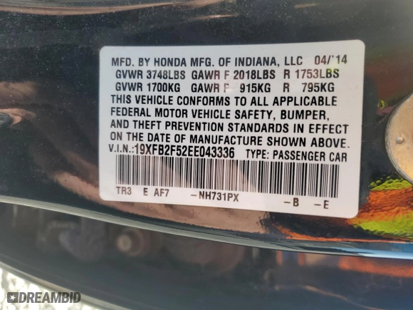 2014 Honda Civic Sedan LX with VIN 19XFB2F52EE043336, listed as a Copart auction lot 50434475 with 127,459 mi miles and Salvage Title. Bid and sale history available at carsss.com. Image 12.