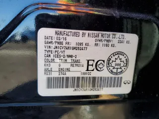 2016 Infiniti Q50 2.0t Premium with VIN JN1CV7AR1GM252477, listed as a Copart auction lot 50383735 with 162,622 mi miles and Salvage Title. Bid and sale history available at carsss.com. Image 12.