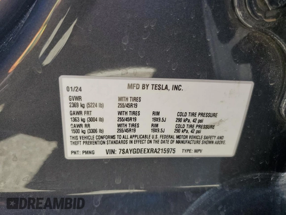 2024 Tesla Model Y Long Range with VIN 7SAYGDEEXRA215975, listed as a Copart auction lot 56705585 with 20,554 mi miles and Salvage Title. Bid and sale history available at DreamBid. Image 12.