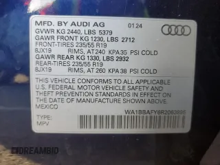 2024 Audi Q5 Premium Plus z VIN WA1BBAFY6R2063895, wystawiony jako Copart lot #85101434 z przebiegiem 2 978 mil mil oraz Szkoda całkowita • Salvage title. Historia ofert i sprzedaży dostępna na DreamBid. Obrazek 13.
