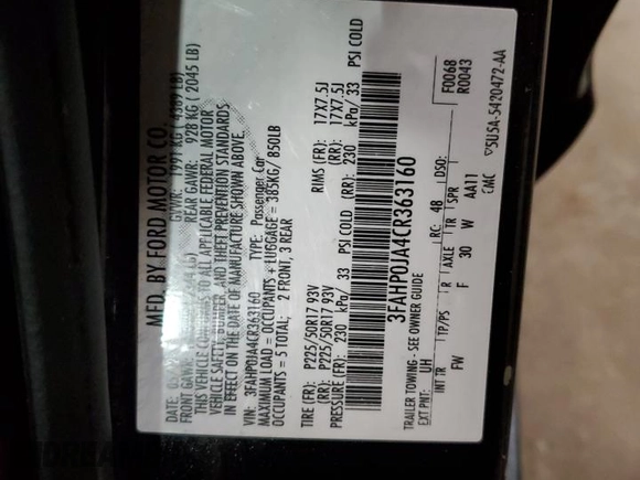 2012 Ford Fusion SEL with VIN 3FAHP0JA4CR363160, listed as a Copart auction lot 47241235 with 161,046 mi miles and Salvage Title. Bid and sale history available at carsss.com. Image 12.