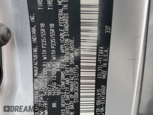2015 Toyota Sienna Limited z VIN 5TDDK3DC5FS127754, wystawiony jako Copart lot #57437715 z przebiegiem 99 496 mil mil oraz Szkoda całkowita • Salvage title. Historia ofert i sprzedaży dostępna na DreamBid. Obrazek 14.