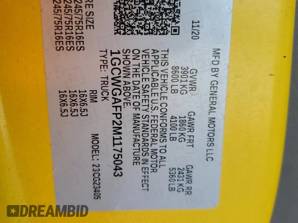 2021 Chevrolet Express Cargo z VIN 1GCWGAFP2M1175043, wystawiony jako Copart lot #59509695 z przebiegiem 225 388 mil mil oraz Czysty tytuł • Clean title. Historia ofert i sprzedaży dostępna na DreamBid. Obrazek 13.