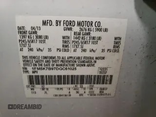 2013 Ford Explorer z VIN 1FM5K7B97DGC61025, wystawiony jako Copart lot #43255695 z przebiegiem 164 961 mil mil oraz Szkoda całkowita • Salvage title. Historia ofert i sprzedaży dostępna na DreamBid. Obrazek 13.