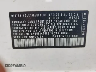 2021 Volkswagen Jetta S with VIN 3VW6T7BU1MM000339, listed as a Copart auction lot 52923405 with 49,455 mi miles and Salvage title. Bid and sale history available at DreamBid. Image 12.