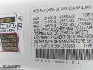 2019 Acura RDX w/Technology Pkg with VIN 5J8TC1H50KL018950, listed as a IAAI auction lot 40473176 with 111,148 mi miles. Bid and sale history available at carsss.com. Image 9.