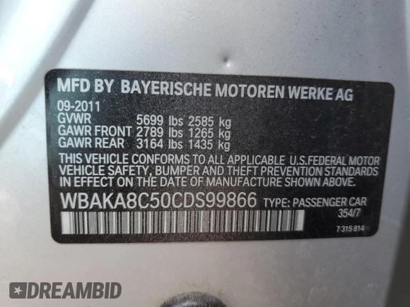 2012 BMW 7 Series 750i z VIN WBAKA8C50CDS99866, wystawiony jako Copart lot #48728465 z przebiegiem 129 547 mil mil oraz Szkoda całkowita • Salvage title. Historia ofert i sprzedaży dostępna na DreamBid. Obrazek 12.