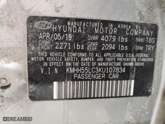 2019 Hyundai Elantra GT N Line with VIN KMHH55LC3KU107834, listed as a Copart auction lot 43364725 with 161,179 mi miles and Salvage Title. Bid and sale history available at carsss.com. Image 12.