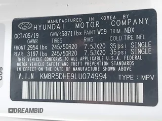 2020 Hyundai Palisade Limited with VIN KM8R5DHE9LU074994, listed as a IAAI auction lot 42596378 with 71,726 mi miles and . Bid and sale history available at DreamBid. Image 9.