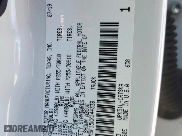 2019 Toyota Tundra SR with VIN 5TFRM5F15KX144338, listed as a Copart auction lot 47973075 with 121,629 mi miles and Clean title. Bid and sale history available at DreamBid. Image 13.