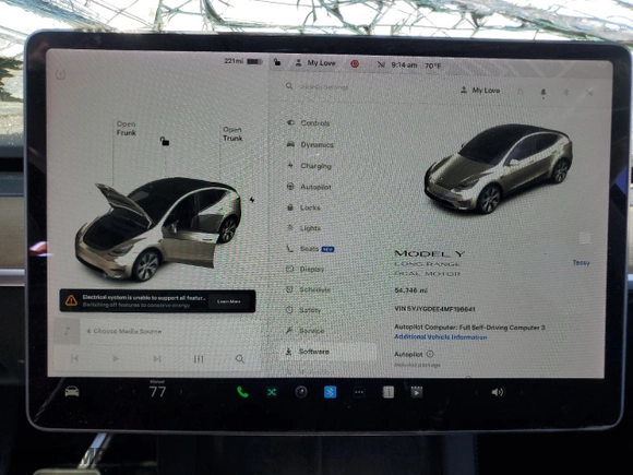 2021 Tesla Model Y Long Range with VIN 5YJYGDEE4MF196641, listed as a Copart auction lot 49305755 with 54,346 mi miles and Salvage Title. Bid and sale history available at carsss.com. Image 9.