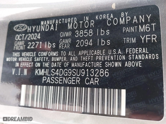 2025 Hyundai Elantra SEL Convenience with VIN KMHLS4DG9SU913286, listed as a IAAI auction lot 42014518 with 2,755 mi miles. Bid and sale history available at carsss.com. Image 9.
