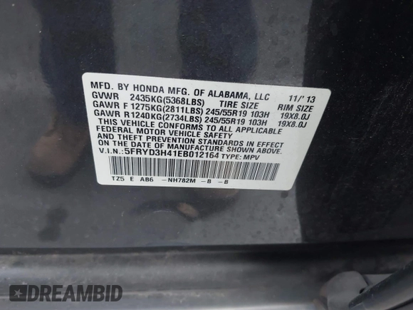 2014 Acura MDX Tech Pkg with VIN 5FRYD3H41EB012164, listed as a IAAI auction lot 41765473 with 59,935 mi miles. Bid and sale history available at carsss.com. Image 9.