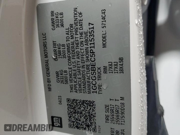 2023 Chevrolet Colorado 2WD Work Truck с VIN 1GCGSBEC5P1153517, выставлен на аукционе Copart как лот 57752845 с пробегом 17 838 миль миль и Чистый • Clean title. История ставок и продаж доступна на DreamBid. Изображение 13.