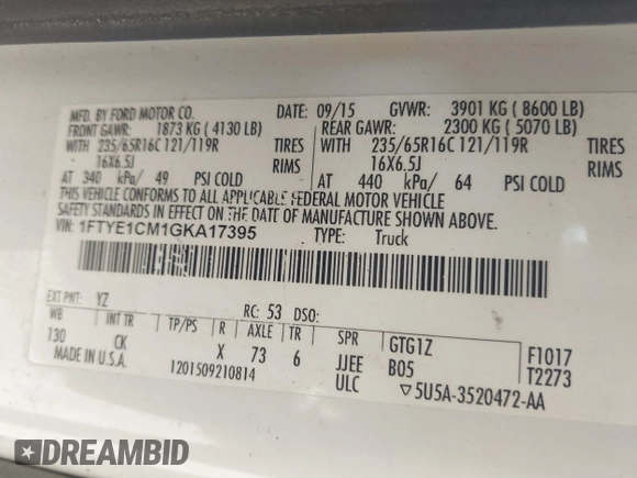 2016 Ford Transit Cargo with VIN 1FTYE1CM1GKA17395, listed as a IAAI auction lot 41892013 with 188,016 mi miles. Bid and sale history available at carsss.com. Image 9.