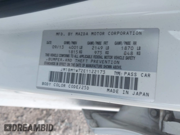 2014 Mazda 3 i Grand Touring with VIN JM1BM1W72E1122173, listed as a IAAI auction lot 41922628 with 118,772 mi miles and . Bid and sale history available at carsss.com. Image 9.