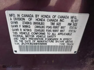 2008 Honda Ridgeline RT with VIN 2HJYK16248H519809, listed as a IAAI auction lot 42103353 with 247,420 mi miles. Bid and sale history available at carsss.com. Image 9.