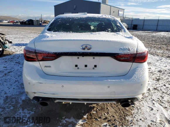 2021 Infiniti Q50 Red Sport 400 with VIN JN1FV7DR7MM880385, listed as a Copart auction lot 44394645 with 48,343 mi miles and Salvage title. Bid and sale history available at DreamBid. Image 6.