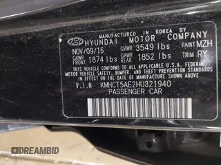 2017 Hyundai Accent SE with VIN KMHCT5AE2HU321940, listed as a IAAI auction lot 41801114 with 34,123 mi miles. Bid and sale history available at carsss.com. Image 9.