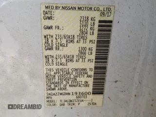 2017 Nissan Murano Platinum z VIN 5N1AZ2MG0HN193600, wystawiony jako Copart lot #49988745 z przebiegiem 83 801 mil mil oraz Szkoda całkowita • Salvage title. Historia ofert i sprzedaży dostępna na DreamBid. Obrazek 14.