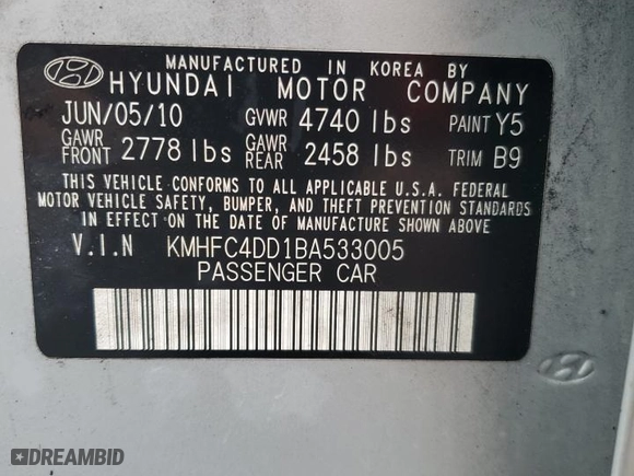 2011 Hyundai Azera GLS with VIN KMHFC4DD1BA533005, listed as a Copart auction lot 85554994 with 0 mi miles and Salvage Title. Bid and sale history available at carsss.com. Image 12.