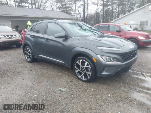 2022 Hyundai Kona Limited with VIN KM8K53A3XNU876882, listed as a IAAI auction lot 41223202 with 40,008 mi miles. Bid and sale history available at carsss.com. Image 1.