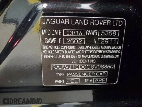 2016 Jaguar XJ R-Sport z VIN SAJWJ1CD0G8V98860, wystawiony jako Copart lot #79899934 z przebiegiem 72 410 mil mil oraz Czysty tytuł • Clean title. Historia ofert i sprzedaży dostępna na DreamBid. Obrazek 12.