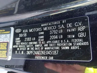 2019 Kia Forte LXS z VIN 3KPF24AD2KE045187, wystawiony jako IAAI lot #42040415 z przebiegiem 55 680 mil mil oraz . Historia ofert i sprzedaży dostępna na DreamBid. Obrazek 9.