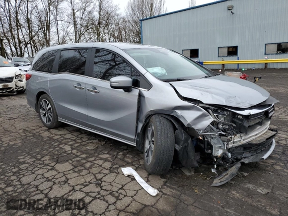2023 Honda Odyssey Touring with VIN 5FNRL6H85PB063280, listed as a Copart auction lot 46309635 with 19,387 mi miles and Salvage Title. Bid and sale history available at DreamBid. Image 4.
