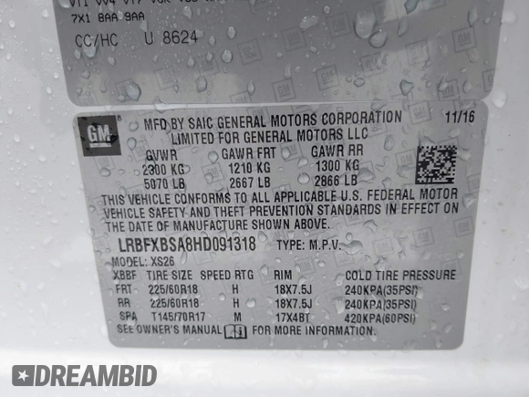 2017 Buick Envision Essence with VIN LRBFXBSA8HD091318, listed as a IAAI auction lot 41983170 with 104,910 mi miles and . Bid and sale history available at carsss.com. Image 9.