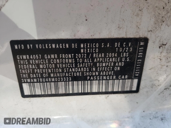 2024 Volkswagen Jetta Sport with VIN 3VWAM7BU4RM023323, listed as a Copart auction lot 59050035 with 7,322 mi miles and Salvage title. Bid and sale history available at DreamBid. Image 12.