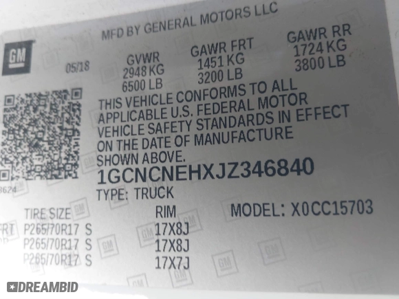 2018 Chevrolet Silverado 1500 Work Truck with VIN 1GCNCNEHXJZ346840, listed as a IAAI auction lot 41636787 with 118,131 mi miles. Bid and sale history available at carsss.com. Image 9.